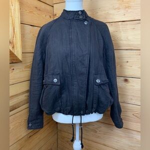 Free People Linen Cotton Utility Jacket Women’s Medium Dark Grey Slate Military